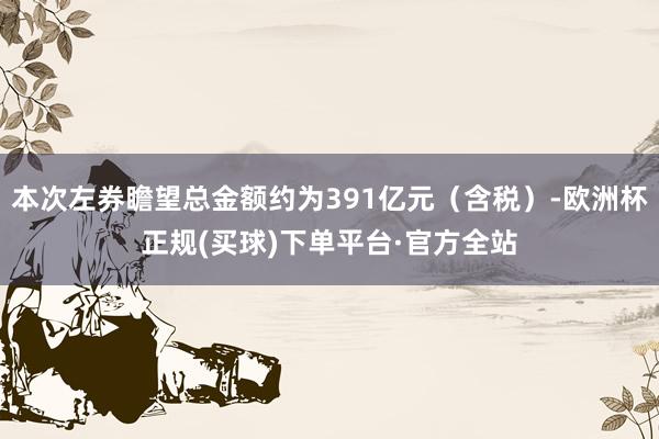 本次左券瞻望总金额约为391亿元（含税）-欧洲杯正规(买球)下单平台·官方全站